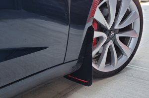 Tesla Model 3 Mud Flap Kit - Rally Armor - UR Black Flap/White Logo - Black - `17-`23 Tesla Model 3 Mud Flap Kit - Rally Armor - UR Black Flap/White Logo - Black - `17-`23